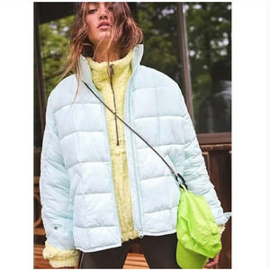 Free People Blue Puffer Jacket with Quilted Design